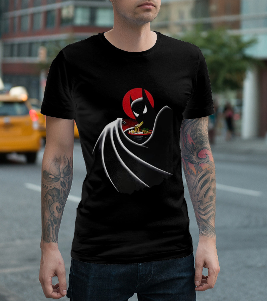 Batman Enjoying Ramen Under Red Sun T-Shirt