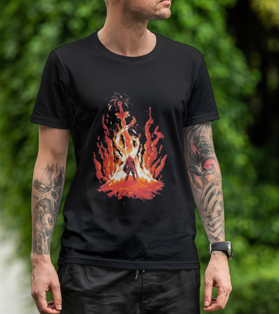 Dark Souls Trial By Fire Warrior Surrounded By Flames Iconic Gaming Imagery T-Shirt
