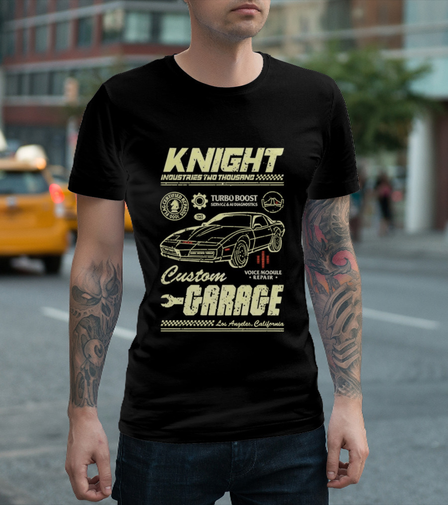 Knight Industries Turbo Boost Custom Garage Vintage Los Angeles California T-Shirt