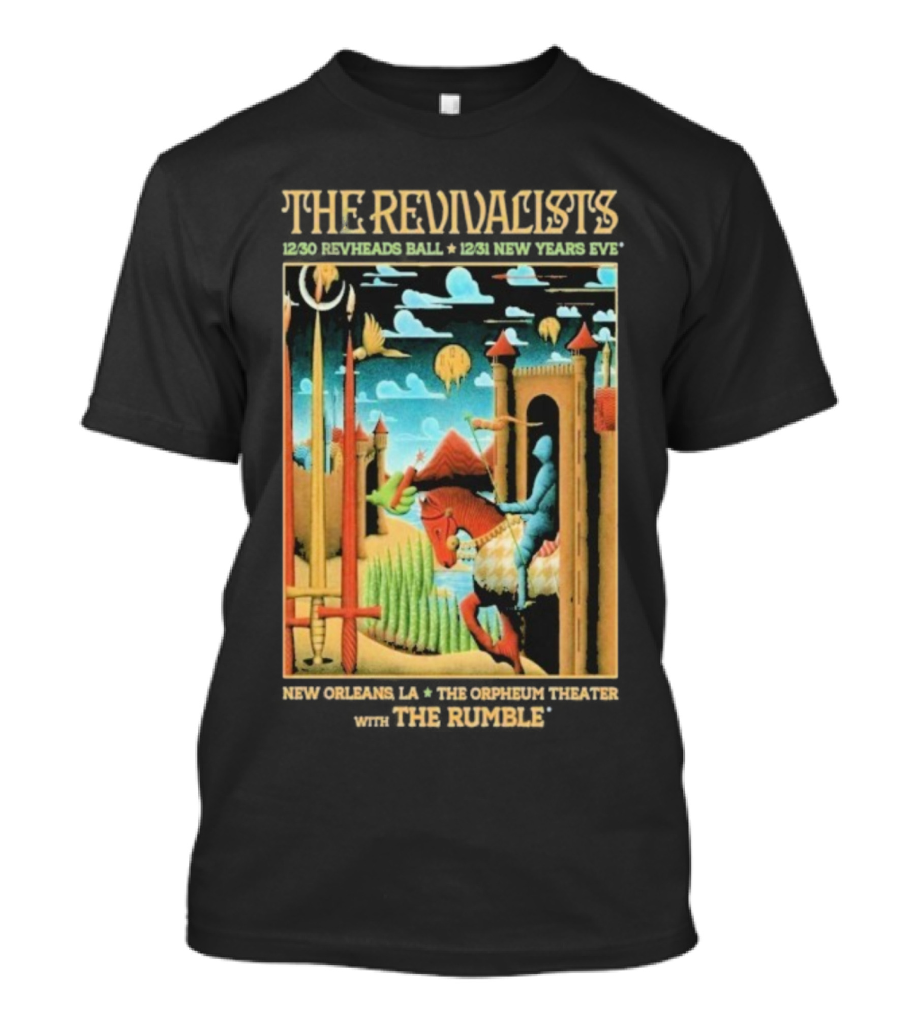 The Revivalists New Orleans Dec 30-31 2025 Orpheum Theater Artwork Medieval Knight Horse Fantasy Landscape T-Shirt