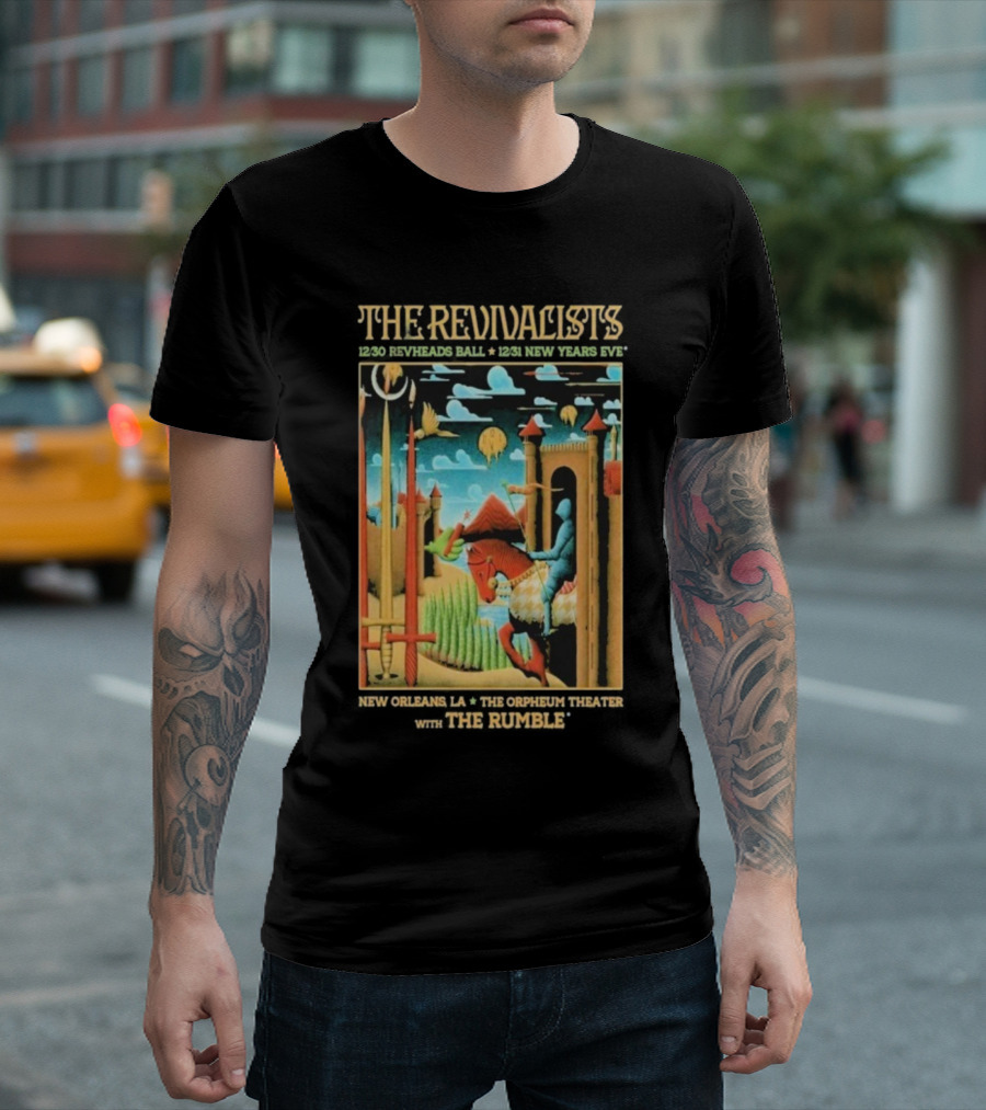 The Revivalists New Orleans Dec 30-31 2025 Orpheum Theater Artwork Medieval Knight Horse Fantasy Landscape T-Shirt