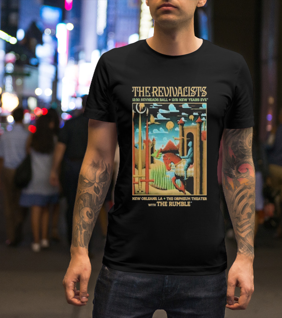 The Revivalists New Orleans Dec 30-31 2025 Orpheum Theater Artwork Medieval Knight Horse Fantasy Landscape T-Shirt