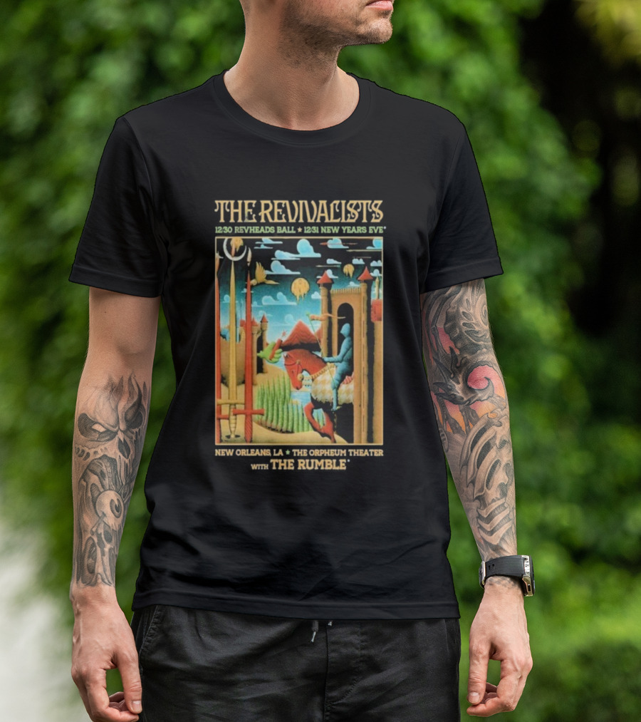 The Revivalists New Orleans Dec 30-31 2025 Orpheum Theater Artwork Medieval Knight Horse Fantasy Landscape T-Shirt