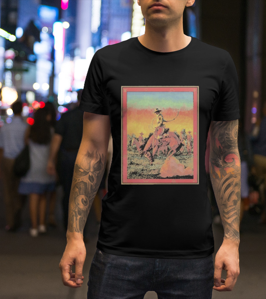 Arizona Cowboy Western Rodeo Sunset Scene Rustic Art T-Shirt