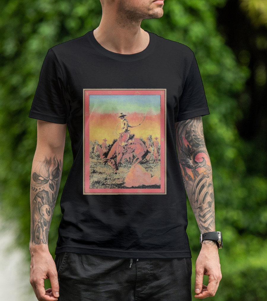 Arizona Cowboy Western Rodeo Sunset Scene Rustic Art T-Shirt