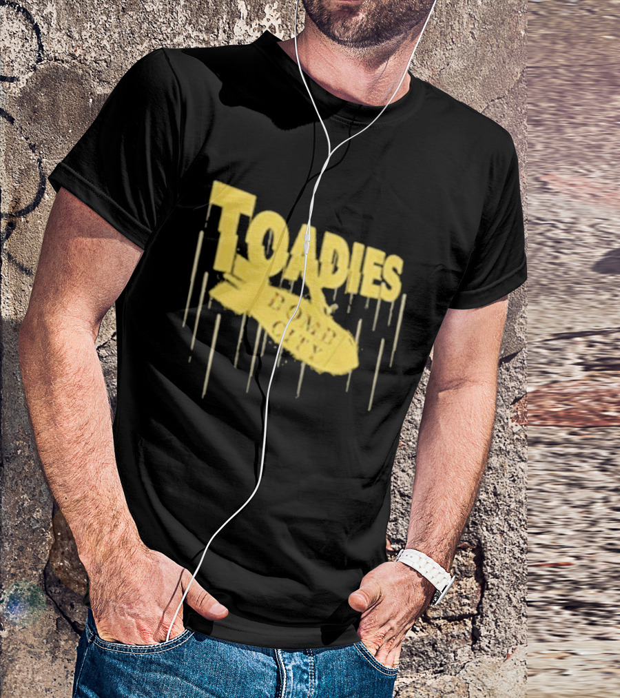 Toadies Bomb City Dripping Text And Bomb Icon T-Shirt