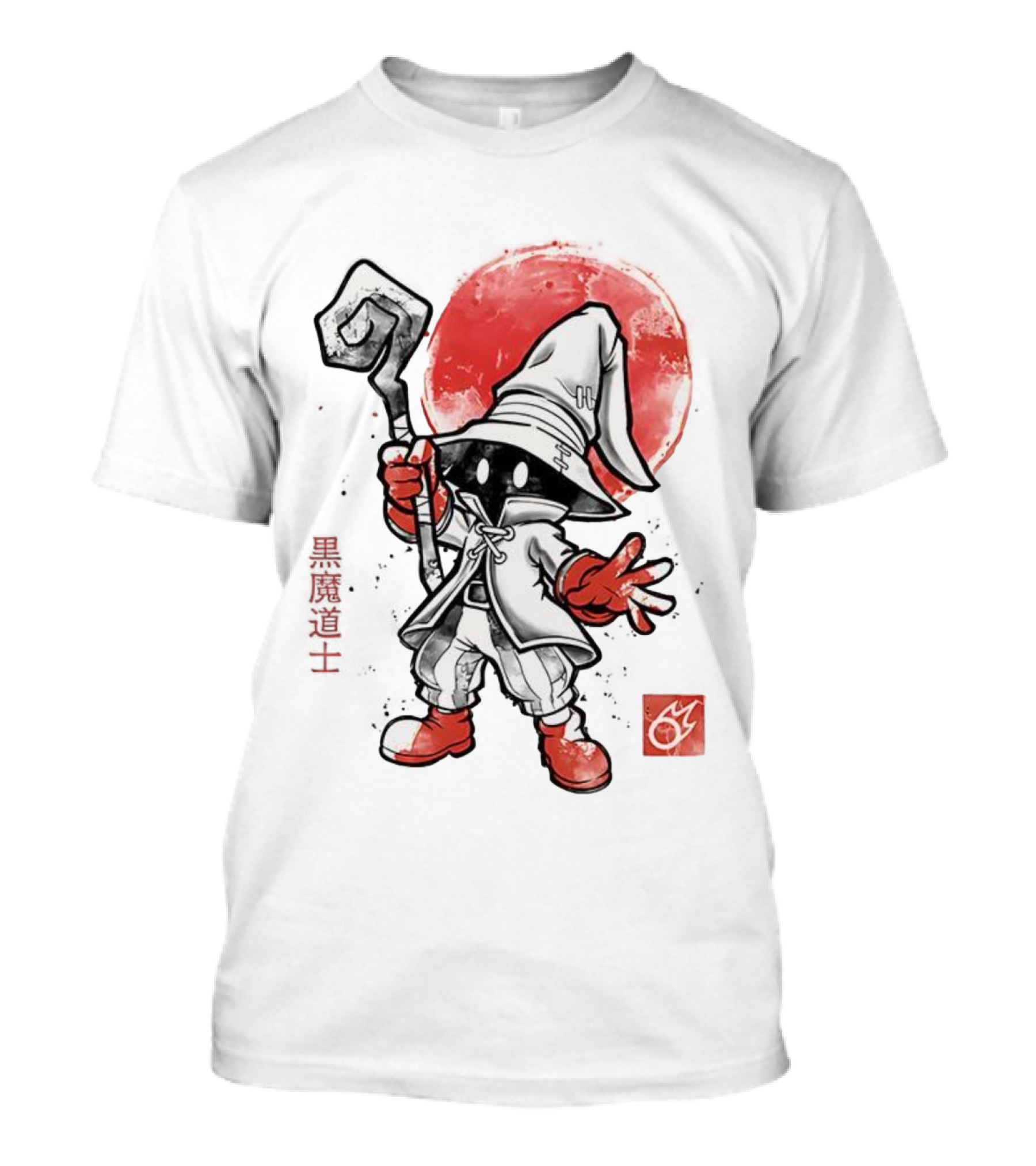 Black Mage Sumi-E Style Final Fantasy Character With Red Orb T-Shirt