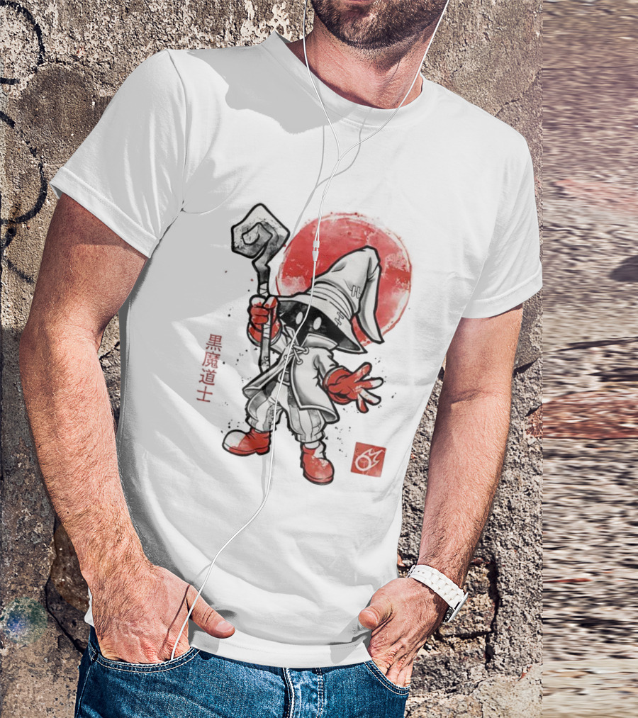 Black Mage Sumi-E Style Final Fantasy Character With Red Orb T-Shirt