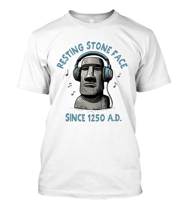 Resting Stone Face Easter Island Moai Headphones Since 1250 AD T-Shirt