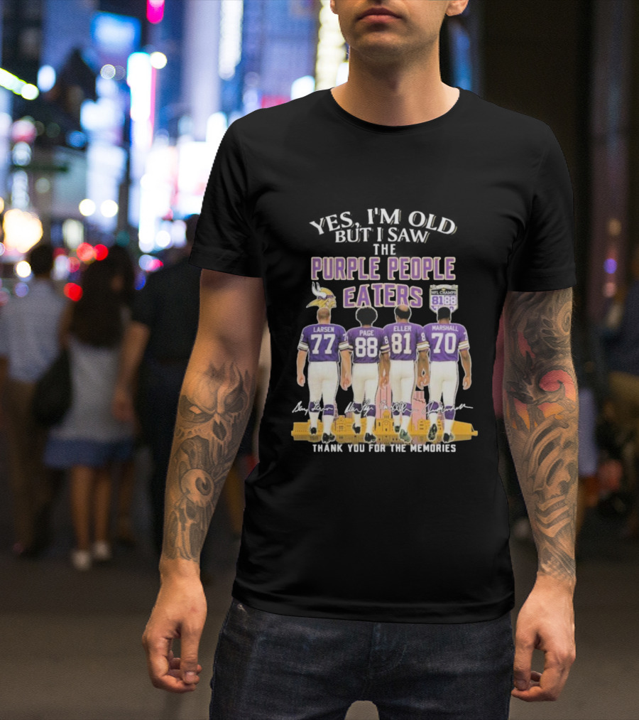 Minnesota Vikings Purple People Eaters Larsen Page Eller Marshall NFL Champs 81 88 Thank You For The Memories T-Shirt