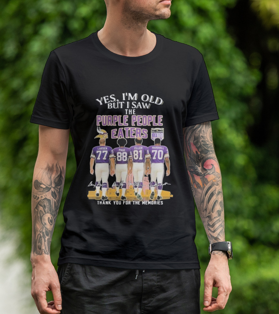 Minnesota Vikings Purple People Eaters Larsen Page Eller Marshall NFL Champs 81 88 Thank You For The Memories T-Shirt