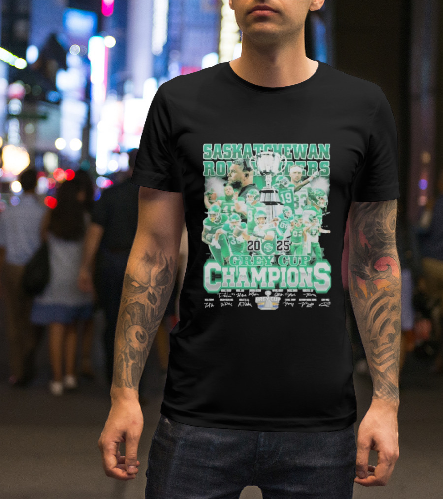 Saskatchewan Roughriders 2025 Grey Cup Champions Players Signatures T-Shirt