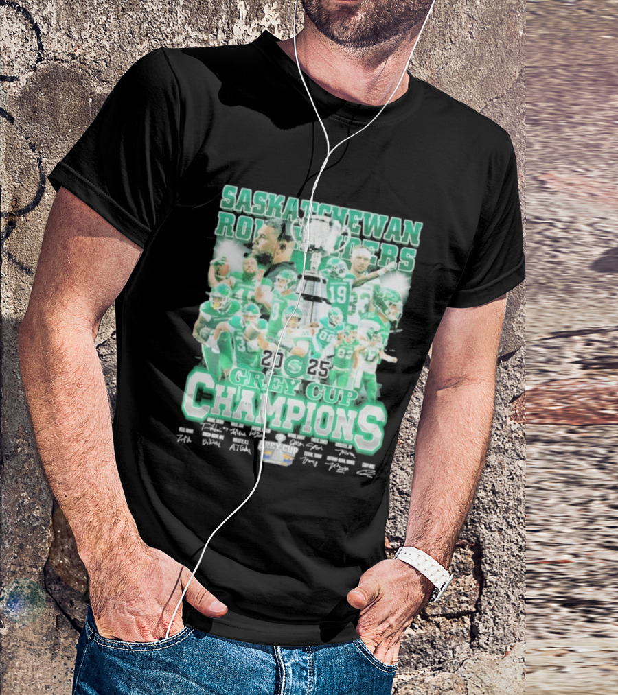 Saskatchewan Roughriders 2025 Grey Cup Champions Players Signatures T-Shirt