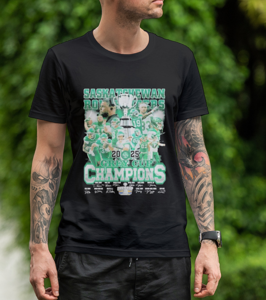Saskatchewan Roughriders 2025 Grey Cup Champions Players Signatures T-Shirt