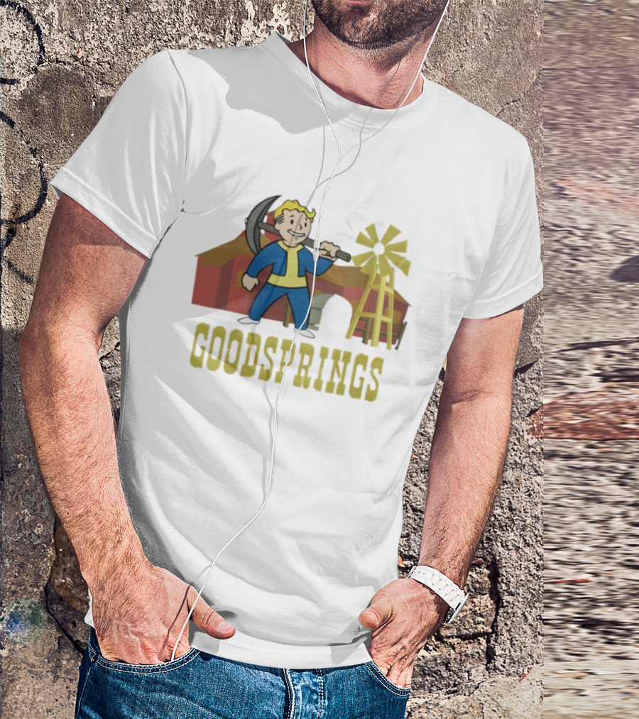 Fallout Goodsprings Vault Boy Pickaxe Barn Windmill T-Shirt