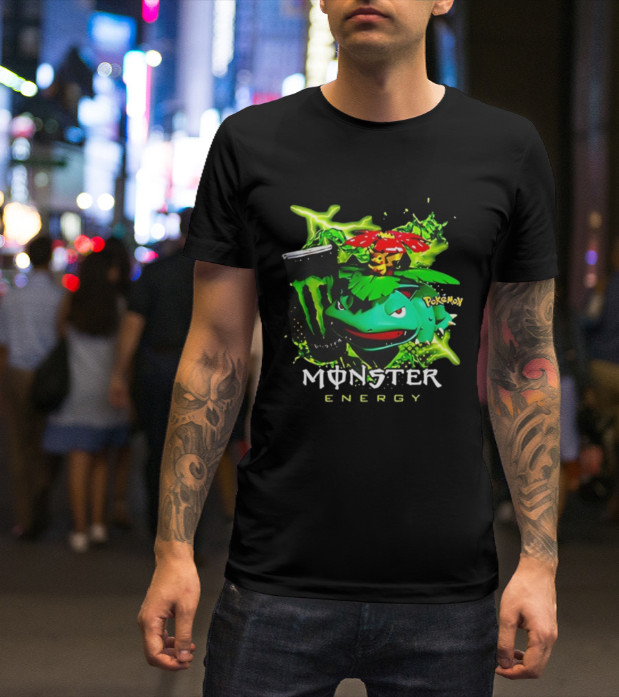 Pokémon Venusaur Vileplume Pikachu And Monster Energy Collaboration T-Shirt