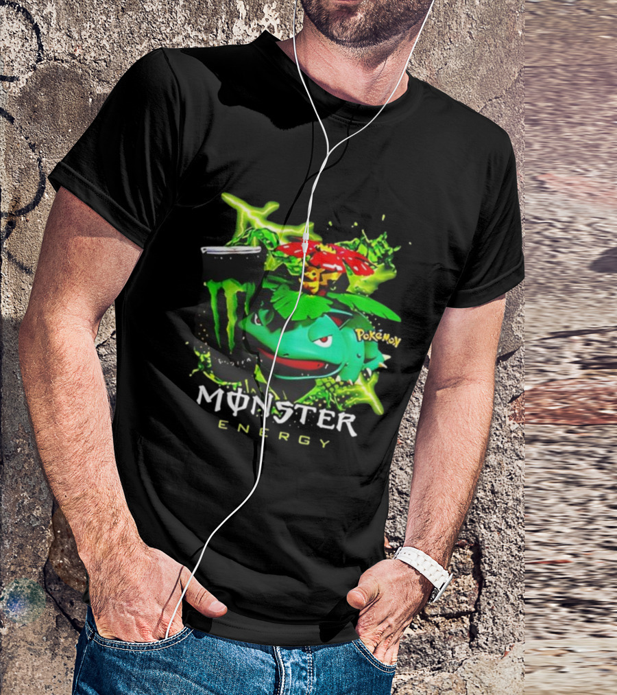 Pokémon Venusaur Vileplume Pikachu And Monster Energy Collaboration T-Shirt