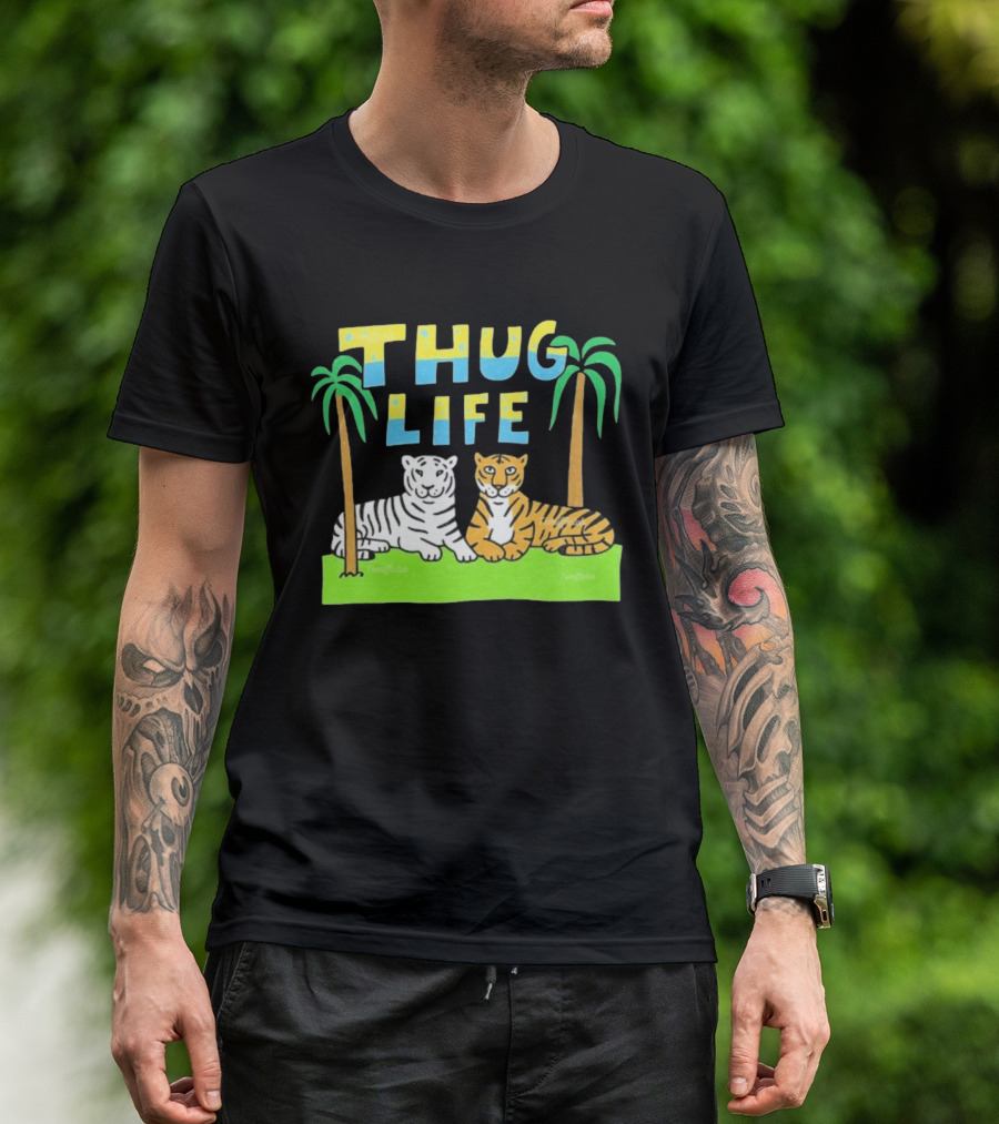 Thug Life Tigers Palm Trees Retro Style T-Shirt