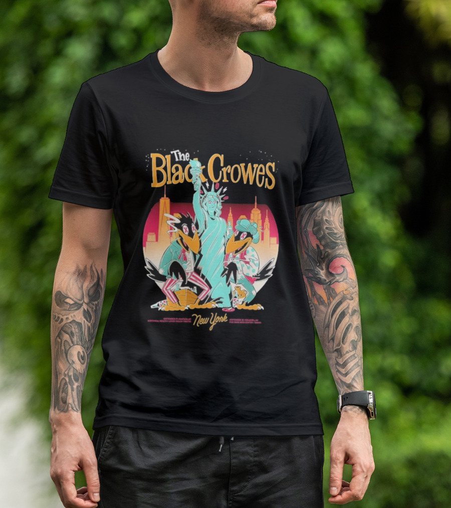 Black Crowes NYC Tour Statue Of Liberty Skyline 2023 2024 T-Shirt