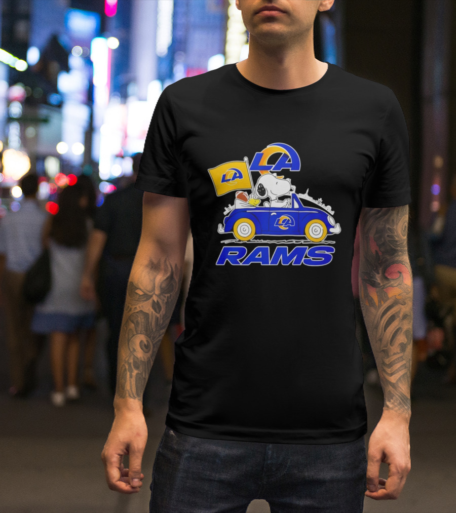 Los Angeles Rams Snoopy Woodstock Driving Car Football Fan Apparel T-Shirt
