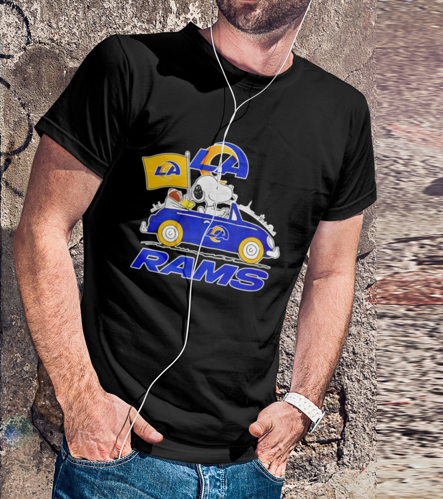 Los Angeles Rams Snoopy Woodstock Driving Car Football Fan Apparel T-Shirt