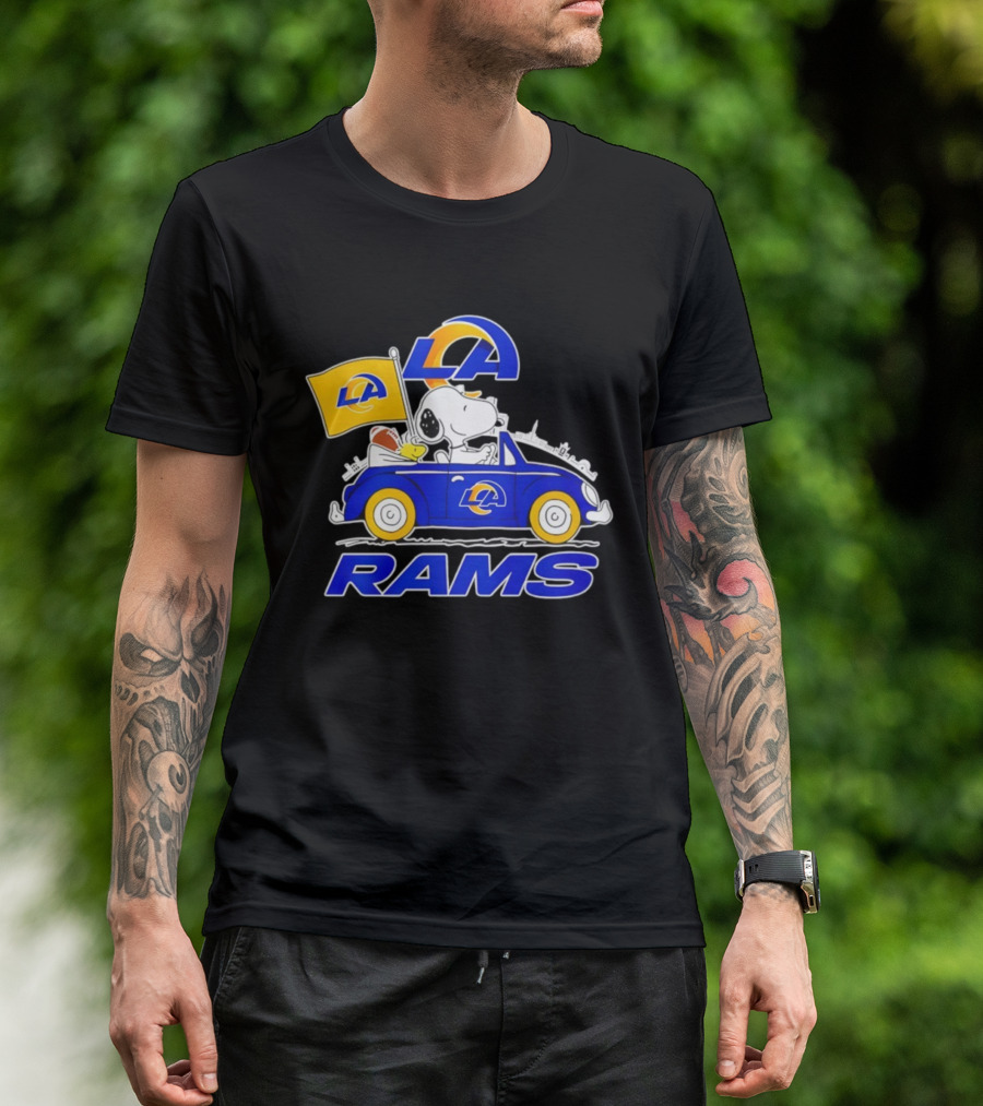Los Angeles Rams Snoopy Woodstock Driving Car Football Fan Apparel T-Shirt