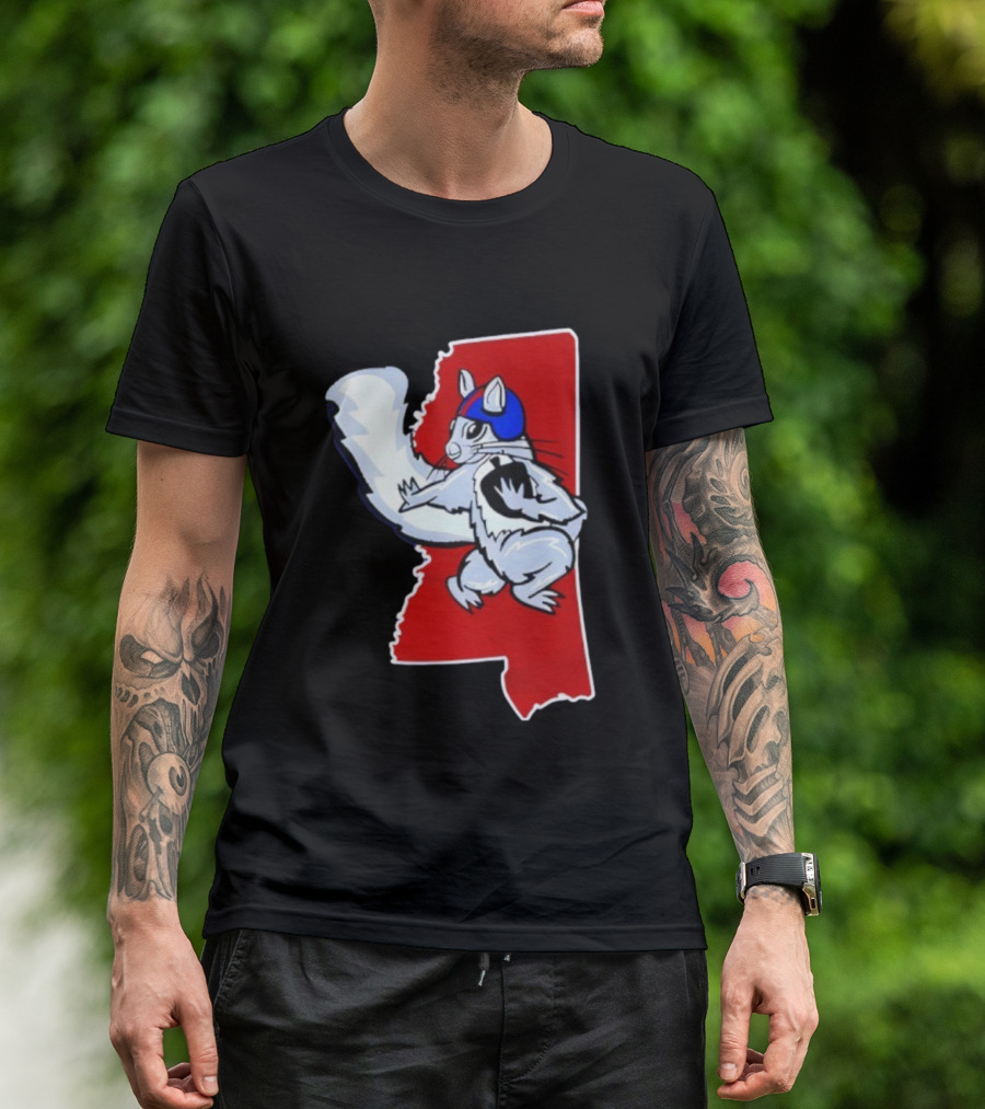 Ole Squirrel Mississippi Football Helmet State Outline T-Shirt
