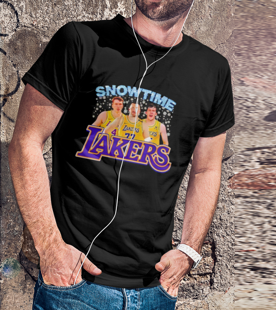 Snowtime Los Angeles Lakers Players Paw Prints Winter Theme T-Shirt