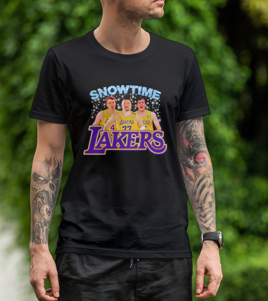 Snowtime Los Angeles Lakers Players Paw Prints Winter Theme T-Shirt