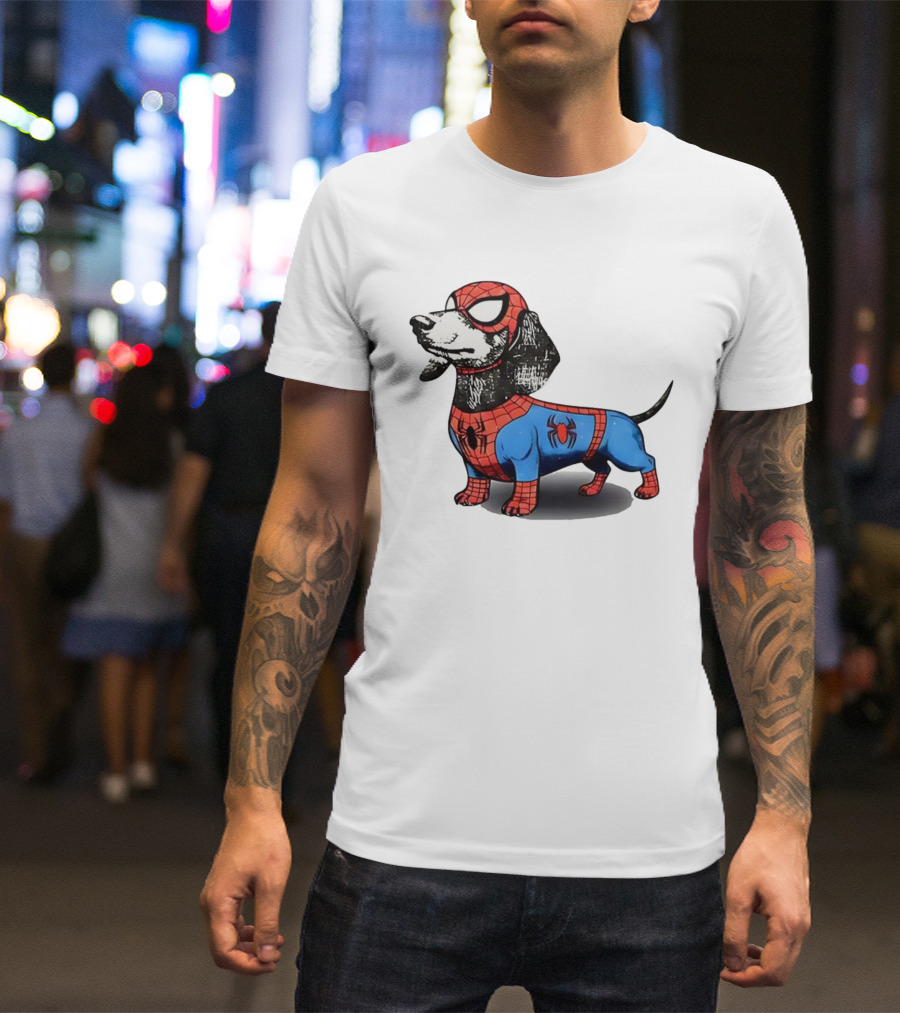 Dachshund In SpiderMan Costume Superhero Pet Character T-Shirt