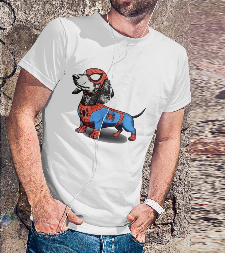 Dachshund In SpiderMan Costume Superhero Pet Character T-Shirt