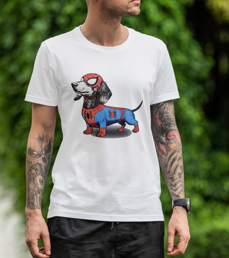 Dachshund In SpiderMan Costume Superhero Pet Character T-Shirt