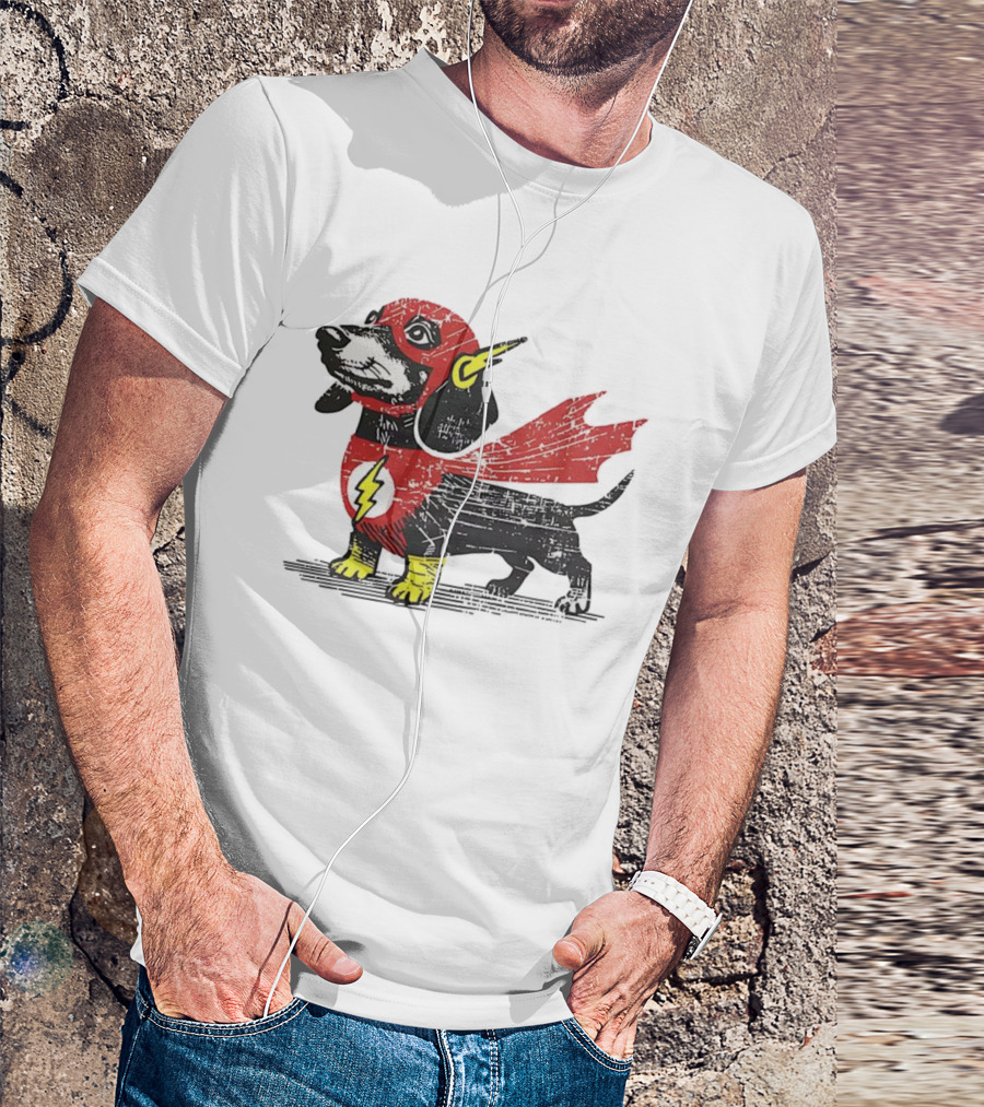 Dachshund Flash Superhero Costume Dog Cape Lightning Symbol T-Shirt