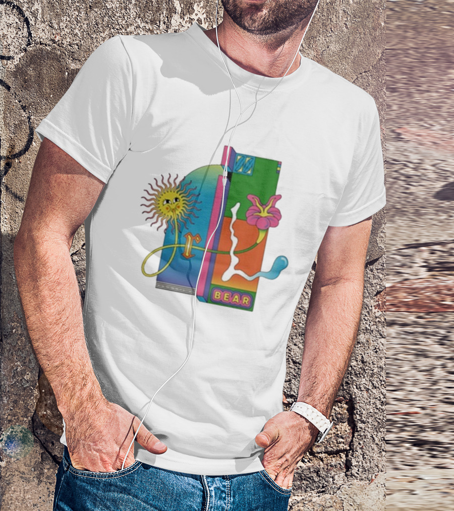 Grizzly Bear Sunshine Retro Psychedelic Sunflower And Abstract Art T-Shirt
