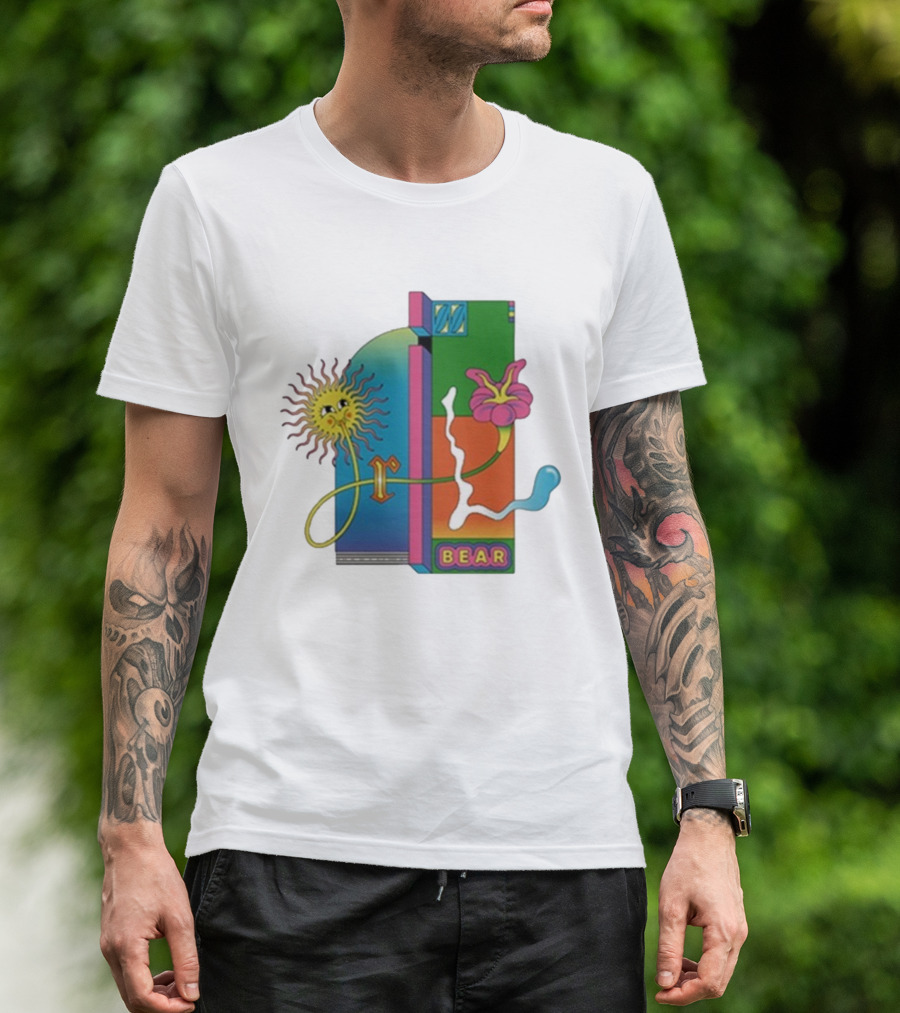 Grizzly Bear Sunshine Retro Psychedelic Sunflower And Abstract Art T-Shirt