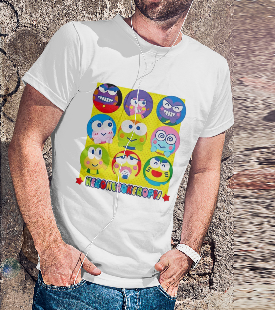 Kerokerokeroppi Colorful Faces Pattern T-Shirt
