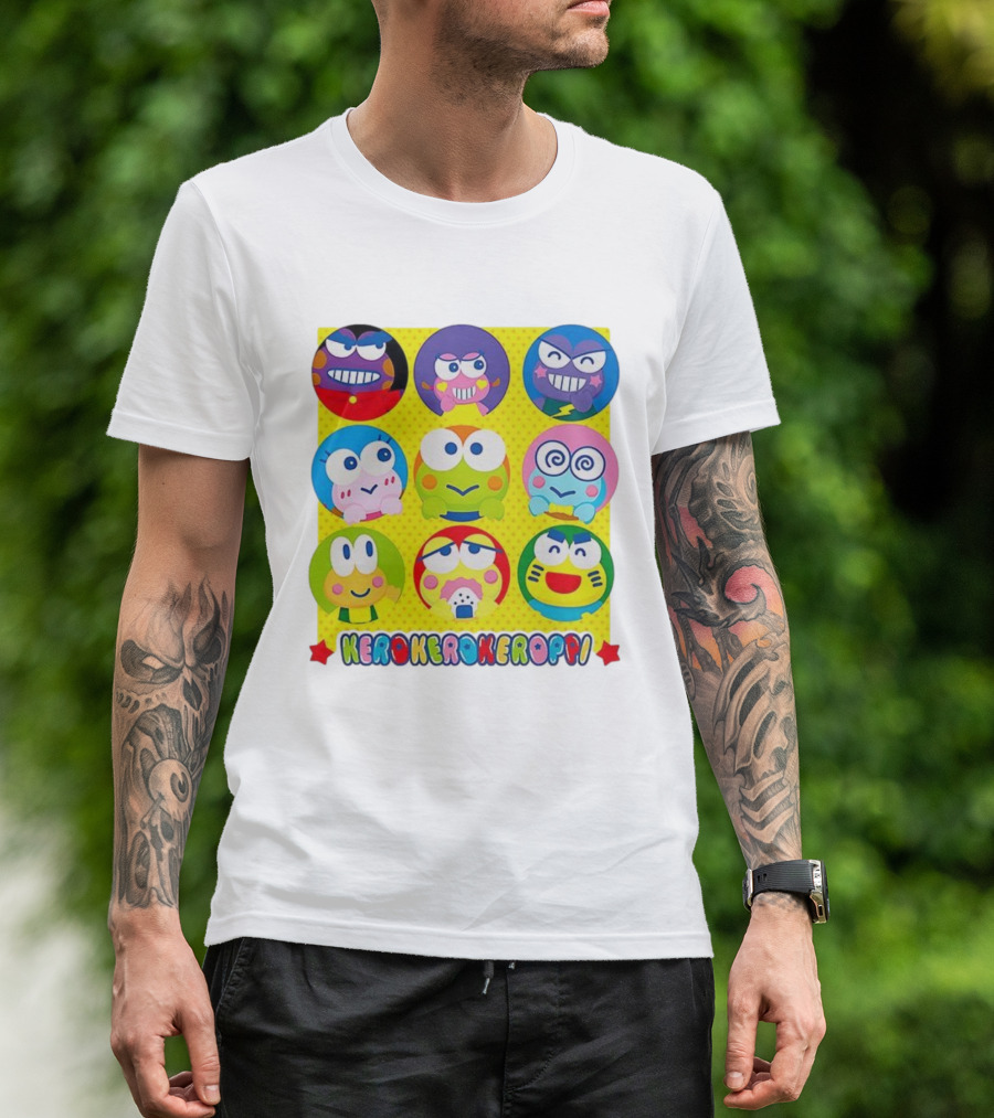 Kerokerokeroppi Colorful Faces Pattern T-Shirt