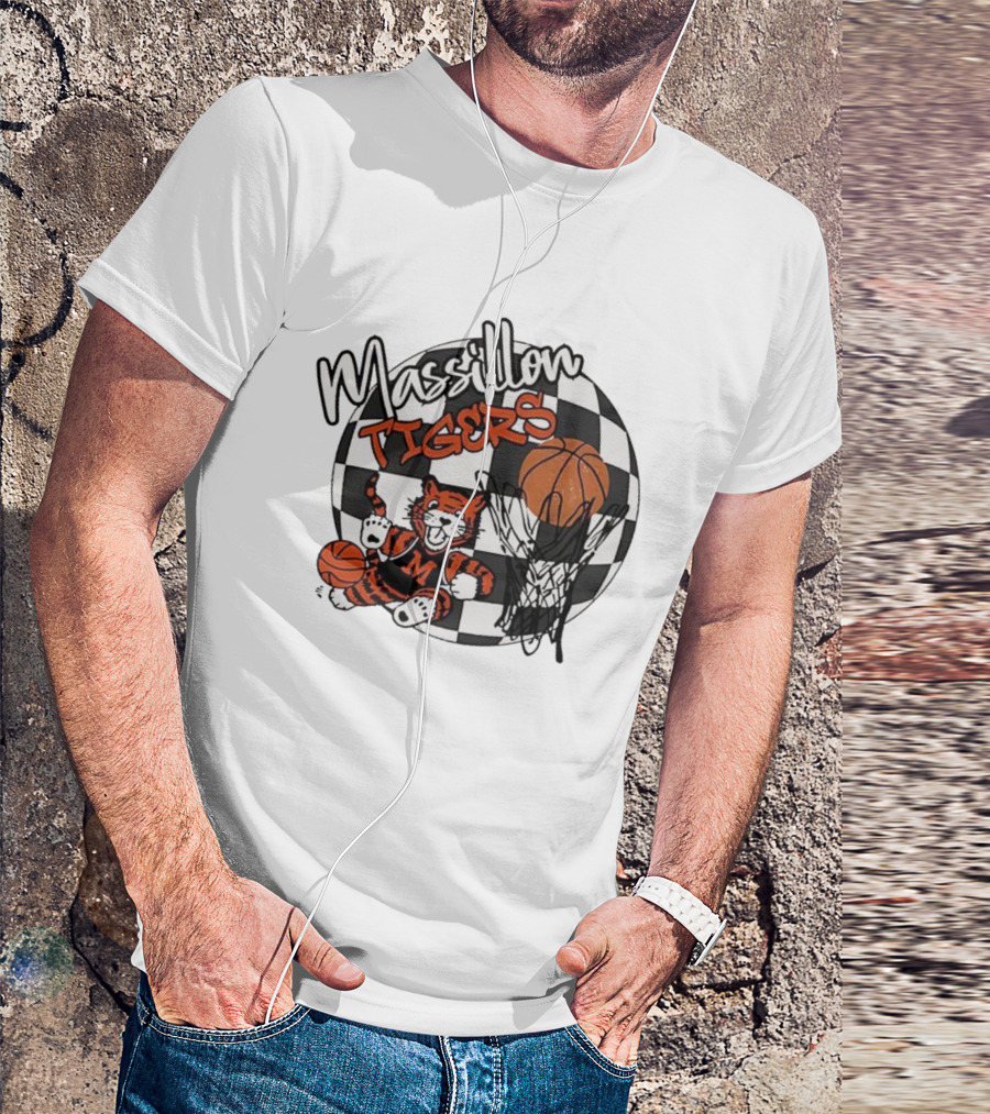 Massillon Tigers Basketball Mascot Hoops Checkered Sports Team Spirit T-Shirt