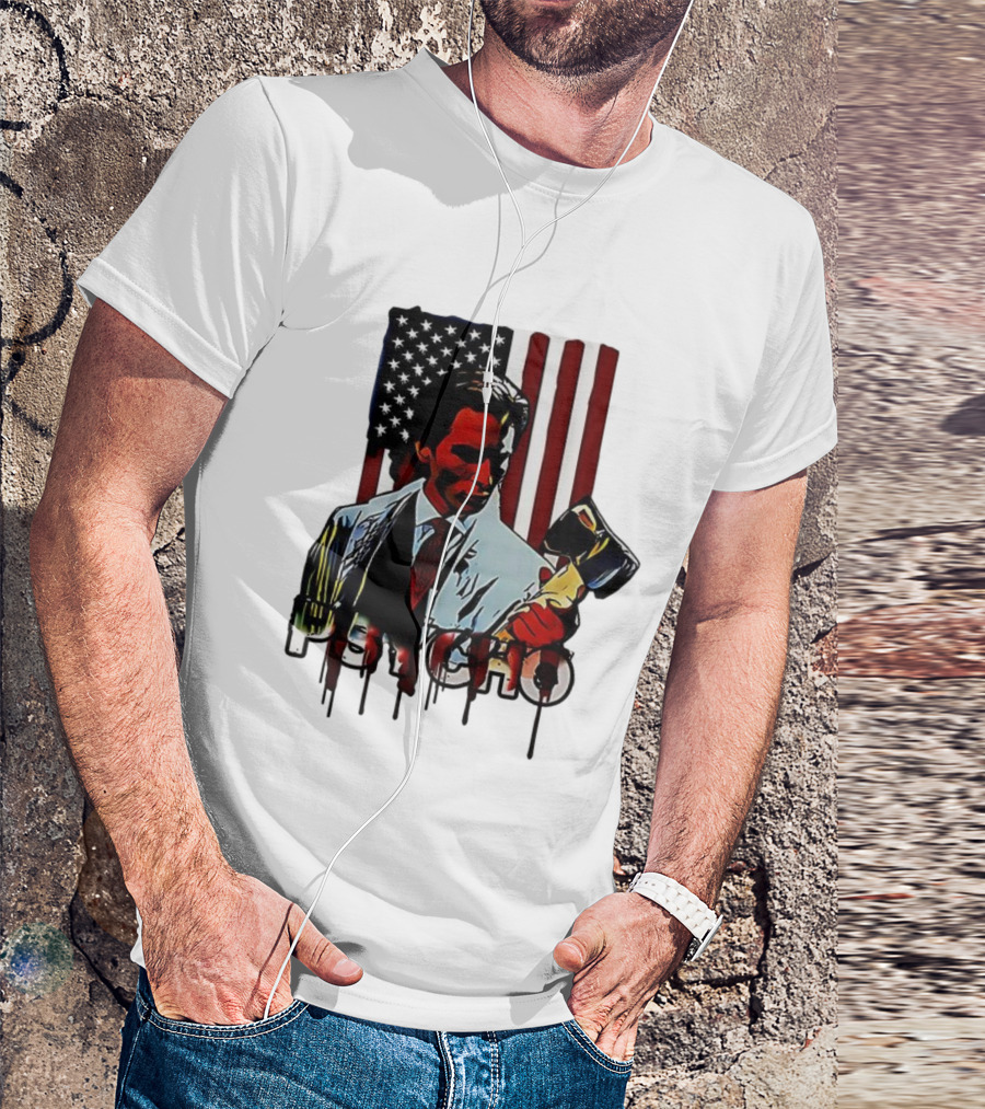 Patrick Bateman Psycho Ax American Flag Iconic Design T-Shirt