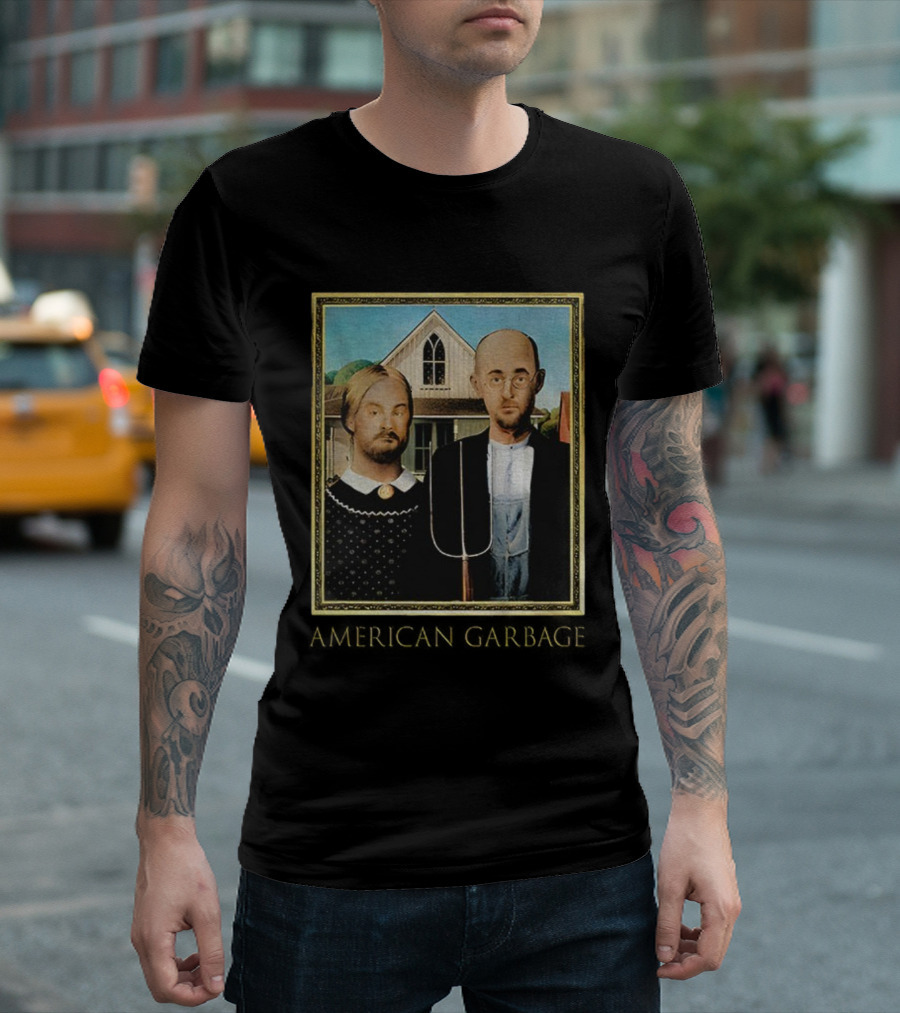 American Gothic American Garbage Mock Artwork Featured T-Shirt
