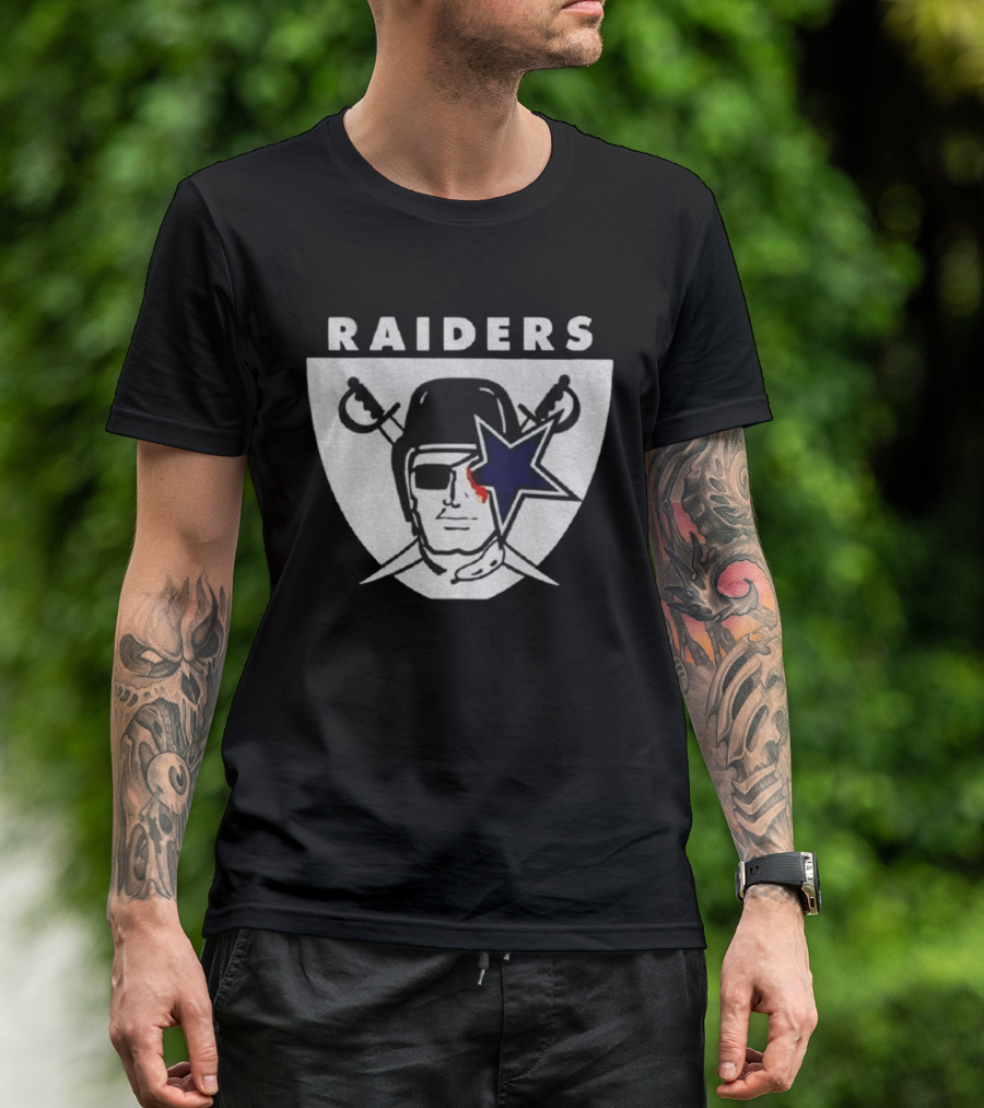 Las Vegas Raiders Dallas Cowboys Bleed Raiders Mashup NFL Logos T-Shirt