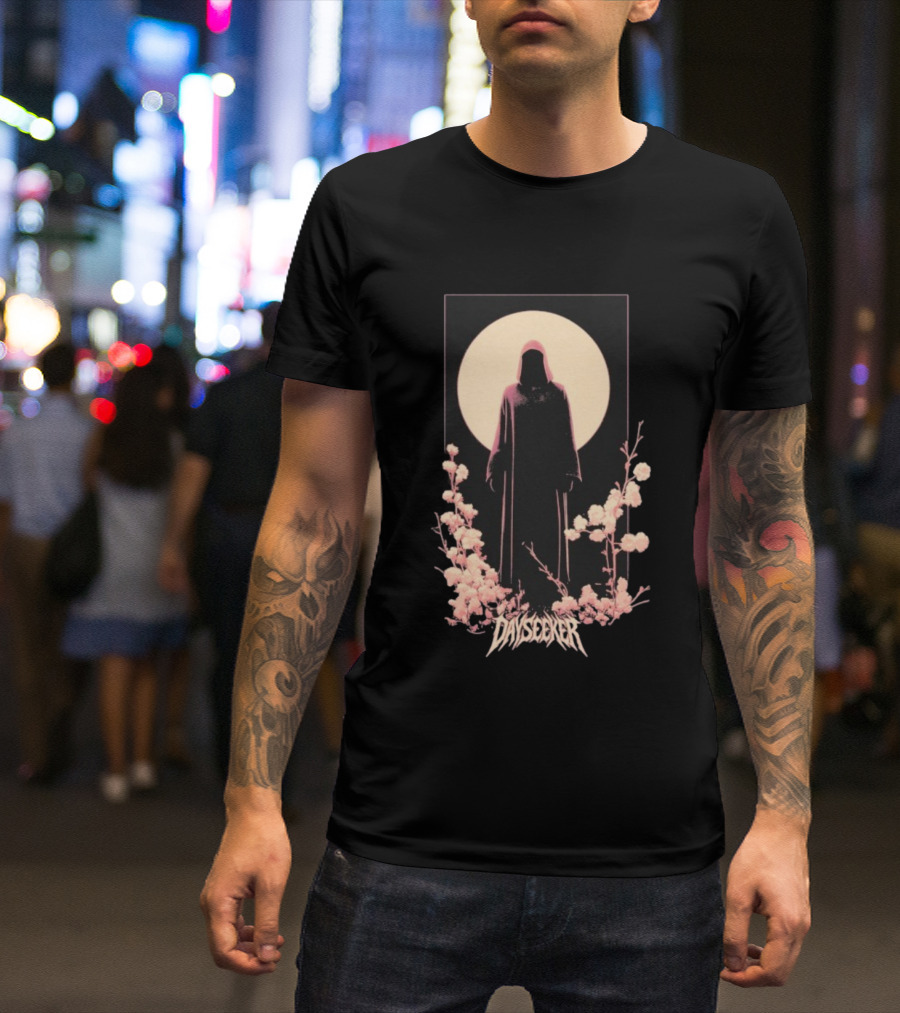 Dayseeker The Living Dead Hooded Figure With Full Moon And Flowers T-Shirt