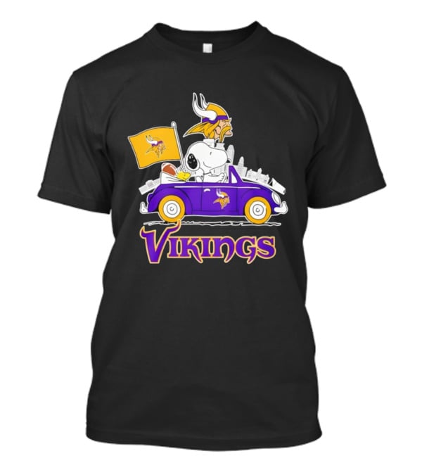 Minnesota Vikings Snoopy Woodstock Driving Purple Car Fan Art T-Shirt