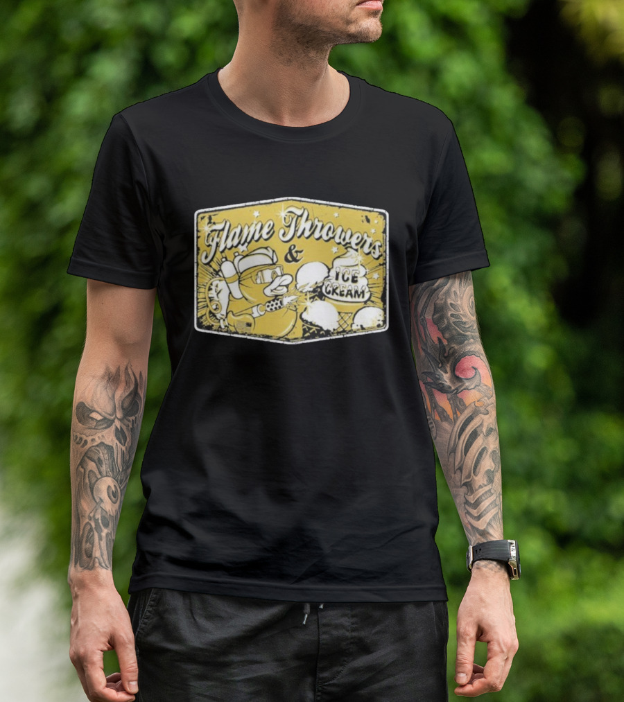 Flame Throwers And Ice Cream Cartoon Duck Design T-Shirt