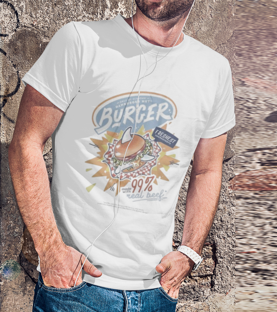 World Famous Scarfari Hamburger Hut Burger Freshest Ingredients 100 Percent Beek T-Shirt
