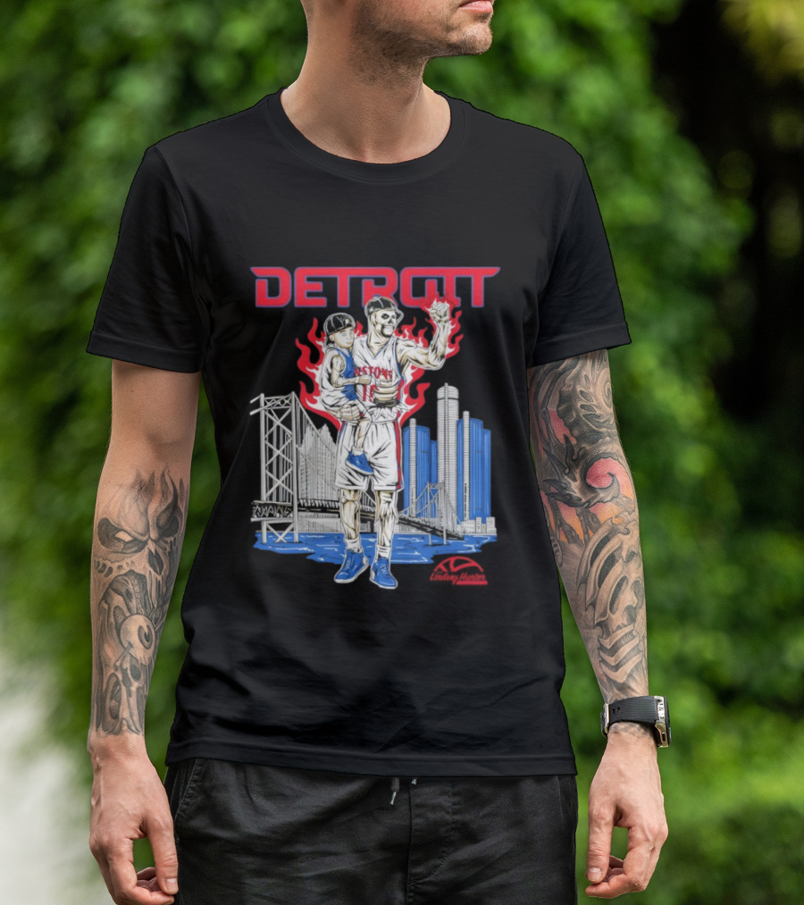 LINDSEY HUNTER FOUNDATION VENGEFUL DETROIT PISTONS RED FLAMES URBAN CITYSCAPE T-Shirt