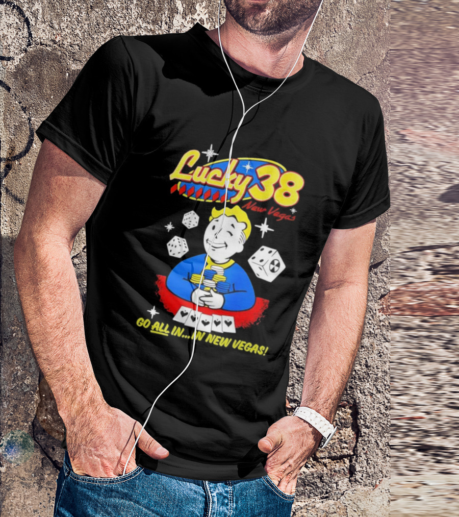 Lucky 38 Casino New Vegas Vault Boy Poker Chips Casino Dice T-Shirt