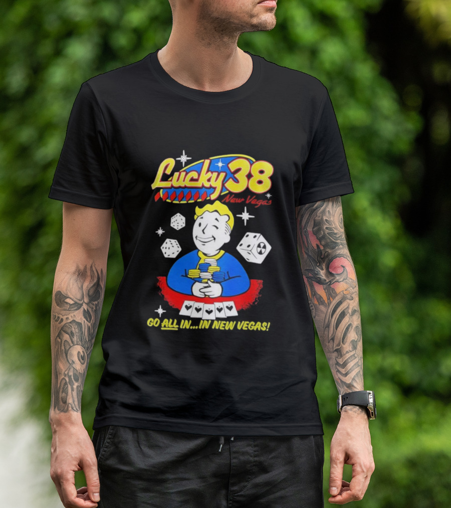 Lucky 38 Casino New Vegas Vault Boy Poker Chips Casino Dice T-Shirt
