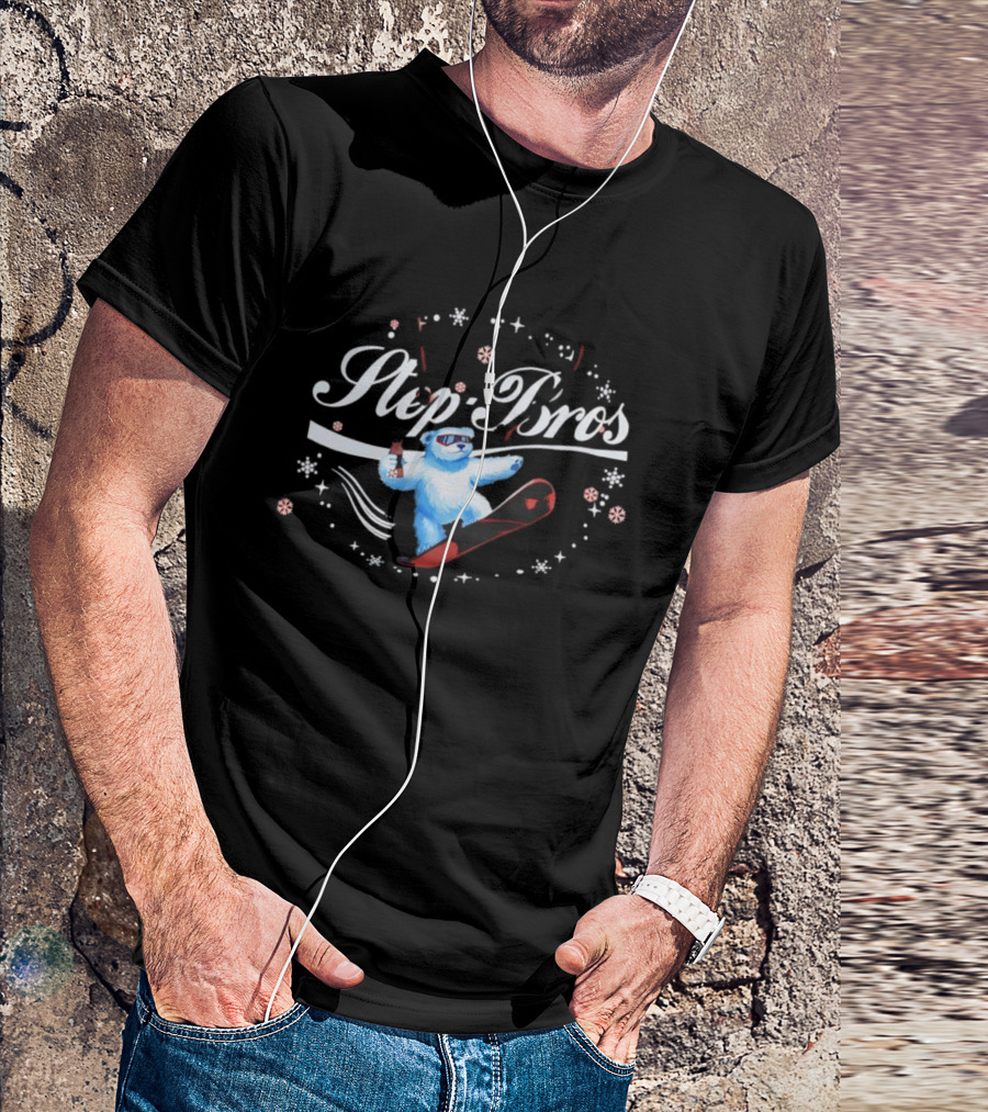Step Bros Sippin Bear Snowboarding Slopes Winter Fun T-Shirt