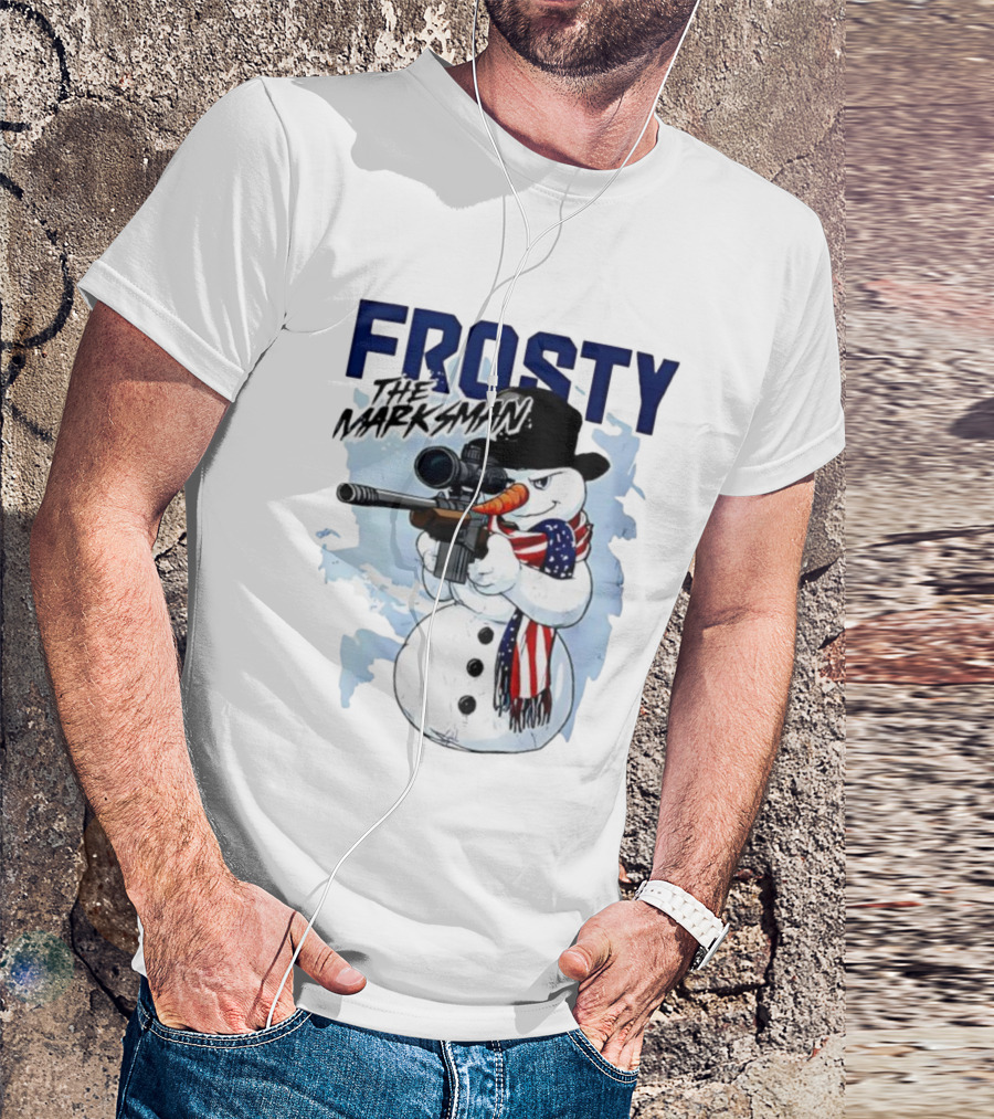 Frosty The Marksman Snowman USA Flag Scarf Sniper Hat T-Shirt